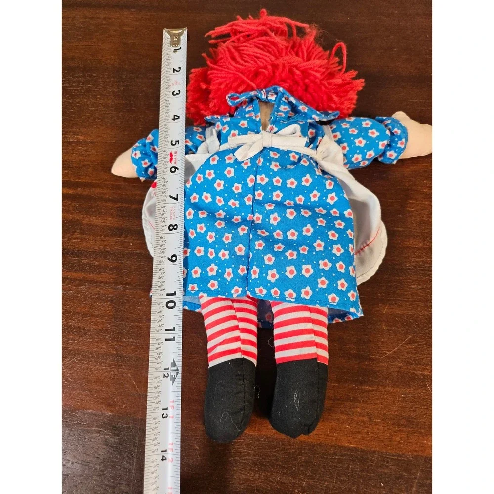Raggedy Ann Plush Doll 12 Inch Blue Red White Floral Rag Doll Vintage Style